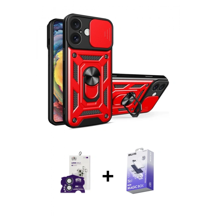 MARSİLYAN™- iPhone 16 Kılıf Ahenk Klasik - Siyah Bilvis 5in1 5D Magic Hayalet Cam Ekran Koruyucu + Bilvis Titan Kamera Lens - YL