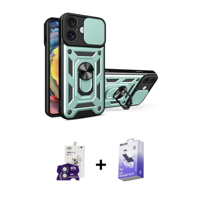 MARSİLYAN™- iPhone 16 Kılıf Ahenk Klasik - Siyah Bilvis 5in1 5D Magic Hayalet Cam Ekran Koruyucu + Bilvis Titan Kamera Lens - YL