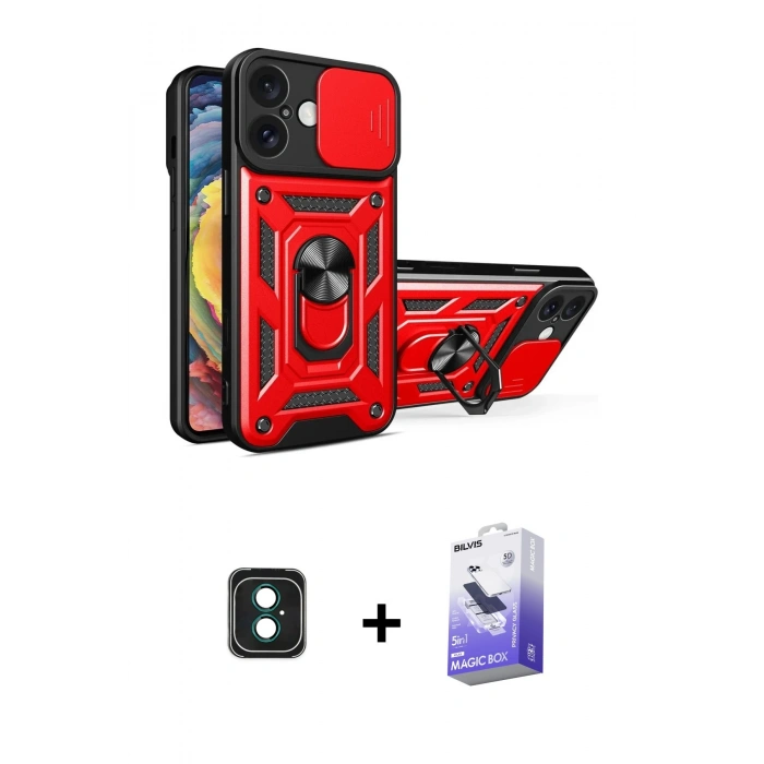 MARSİLYAN™- iPhone 16 Kılıf Ahenk Klasik - Siyah Bilvis 5in1 5D Magic Hayalet Cam Ekran Koruyucu + PVD Metal Kamera Lens - YL