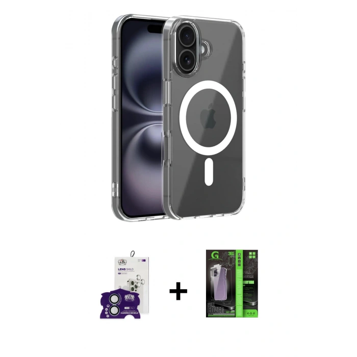MARSİLYAN™- iPhone 16 Kılıf Ahenk Minimal Serisi - Şeffaf 360 Full Body Arka Koruyucu + Bilvis Titan Kamera Lens - YL