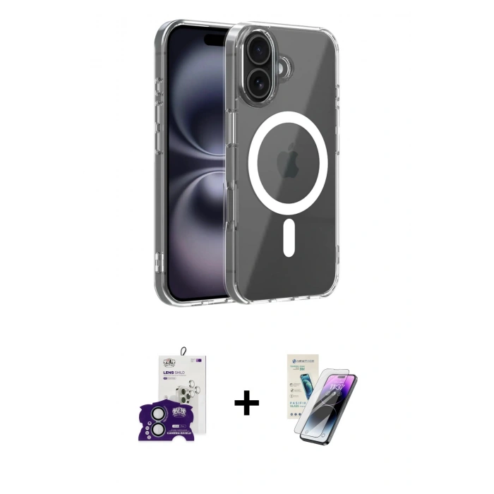 MARSİLYAN™- iPhone 16 Kılıf Ahenk Minimal Serisi - Şeffaf Pasifik Cam Ekran Koruyucu + Bilvis Titan Kamera Lens - YL