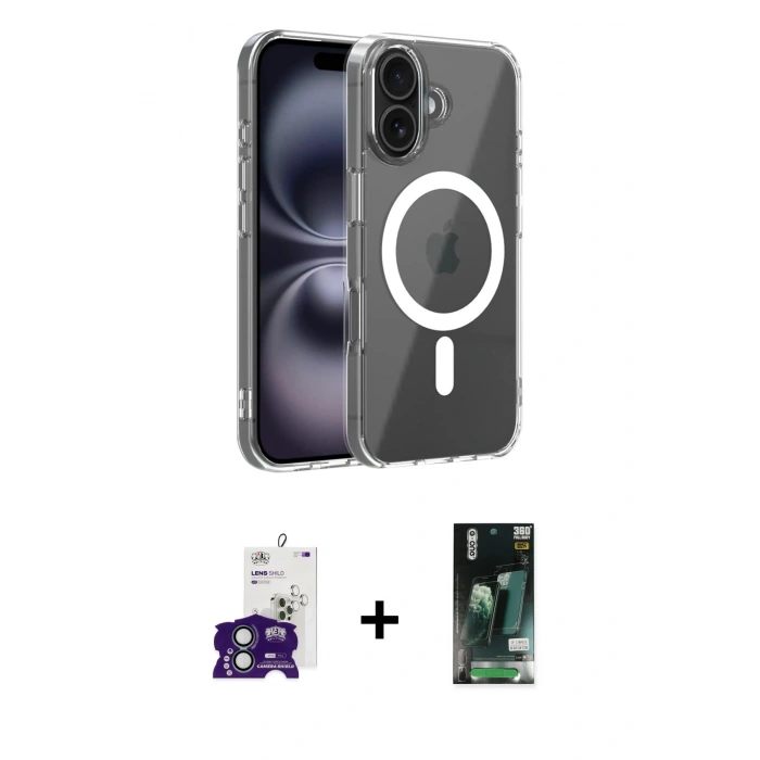 MARSİLYAN™- iPhone 16 Kılıf Ahenk Minimal Serisi - Siyah 360 Mat Full Body Arka Koruyucu + Bilvis Titan Kamera Lens - YL