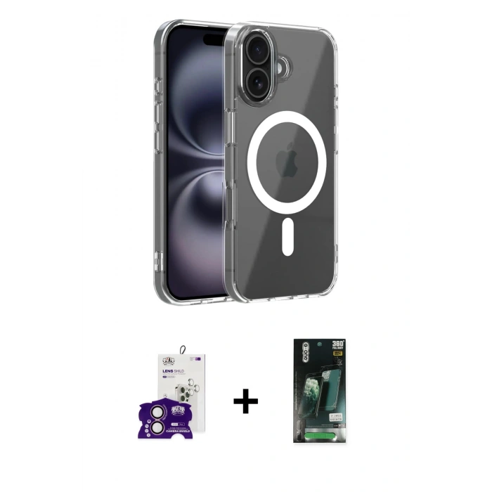 MARSİLYAN™- iPhone 16 Kılıf Ahenk Minimal Serisi - Siyah 360 Mat Full Body Arka Koruyucu + Bilvis Titan Kamera Lens - PE