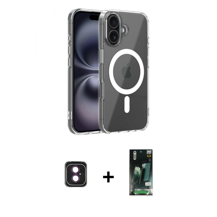 MARSİLYAN™- iPhone 16 Kılıf Ahenk Minimal Serisi - Siyah 360 Mat Full Body Arka Koruyucu + PVD Metal Kamera Lens - PE