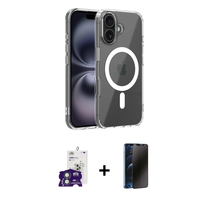 MARSİLYAN™- iPhone 16 Kılıf Ahenk Minimal Serisi - Siyah 3D Antistatik Hayalet Cam Ekran Koruyucu + Bilvis Titan Kamera Lens - YL