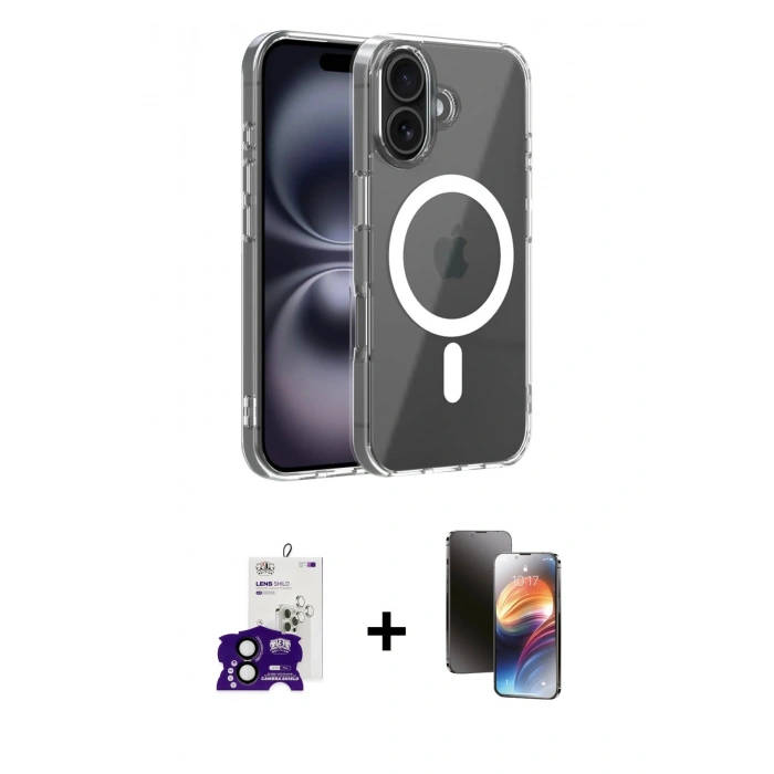 MARSİLYAN™- iPhone 16 Kılıf Ahenk Minimal Serisi - Siyah 3D Antistatik Mat Seramik Nano Ekran Koruyucu + Bilvis Titan Kamera Lens - SH