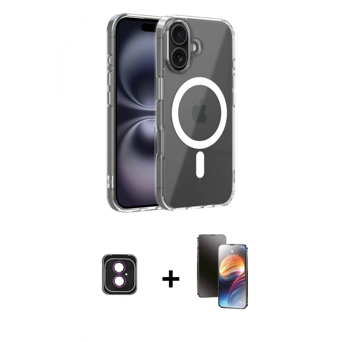 MARSİLYAN™- iPhone 16 Kılıf Ahenk Minimal Serisi - Siyah 3D Antistatik Mat Seramik Nano Ekran Koruyucu + PVD Metal Kamera Lens - PE