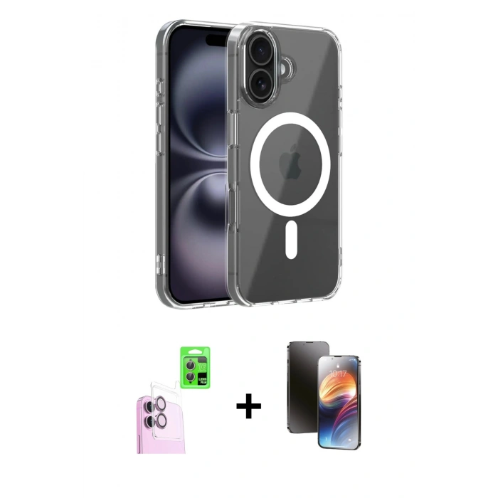 MARSİLYAN™- iPhone 16 Kılıf Ahenk Minimal Serisi - Siyah 3D Antistatik Mat Seramik Nano Ekran Koruyucu + Raze Metal Kamera Lens - PE