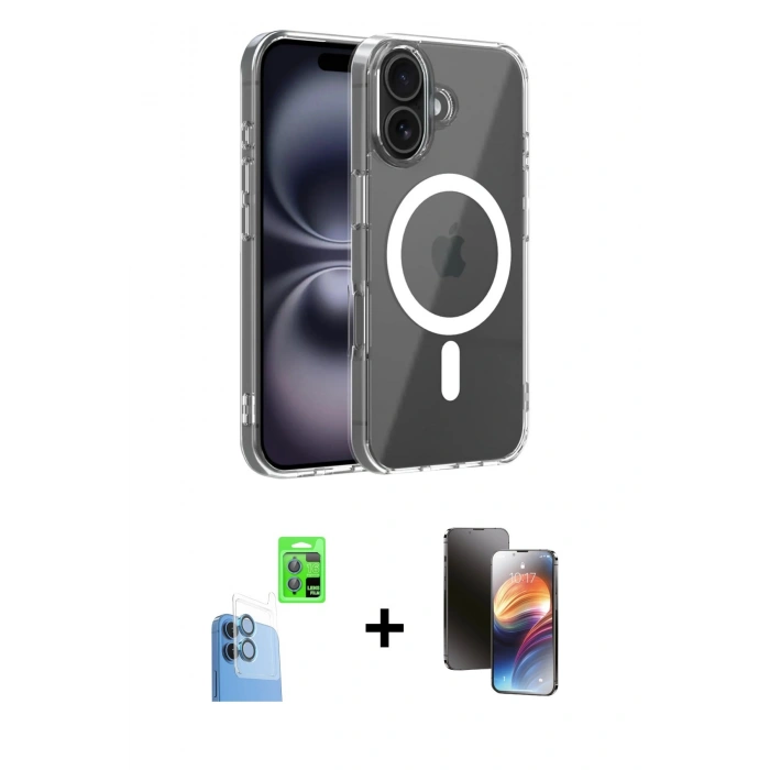 MARSİLYAN™- iPhone 16 Kılıf Ahenk Minimal Serisi - Siyah 3D Antistatik Mat Seramik Nano Ekran Koruyucu + Raze Metal Kamera Lens - LT