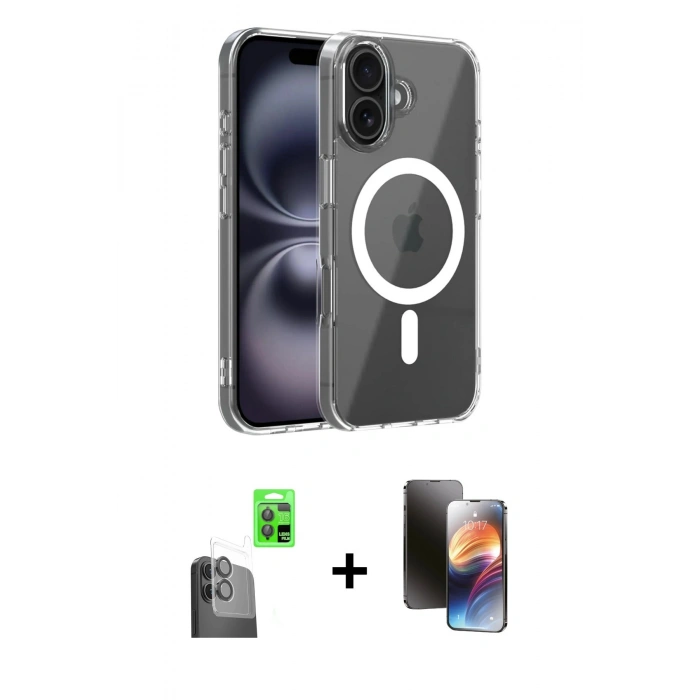 MARSİLYAN™- iPhone 16 Kılıf Ahenk Minimal Serisi - Siyah 3D Antistatik Mat Seramik Nano Ekran Koruyucu + Raze Metal Kamera Lens - SH