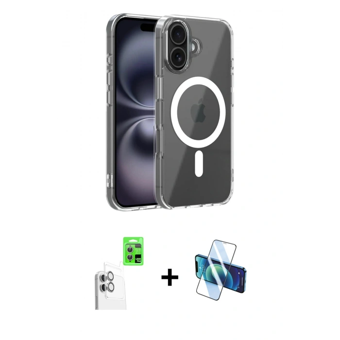 MARSİLYAN™- iPhone 16 Kılıf Ahenk Minimal Serisi - Siyah 3D Antistatik Seramik Nano Ekran Koruyucu + Raze Metal Kamera Lens - BZ