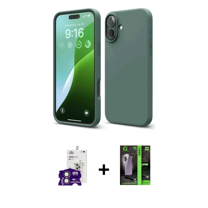 MARSİLYAN™- iPhone 16 Kılıf Ahenk Serisi - Şeffaf 360 Full Body Arka Koruyucu + Bilvis Titan Kamera Lens - PE