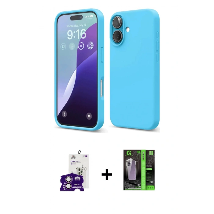 MARSİLYAN™- iPhone 16 Kılıf Ahenk Serisi - Şeffaf 360 Full Body Arka Koruyucu + Bilvis Titan Kamera Lens - PE