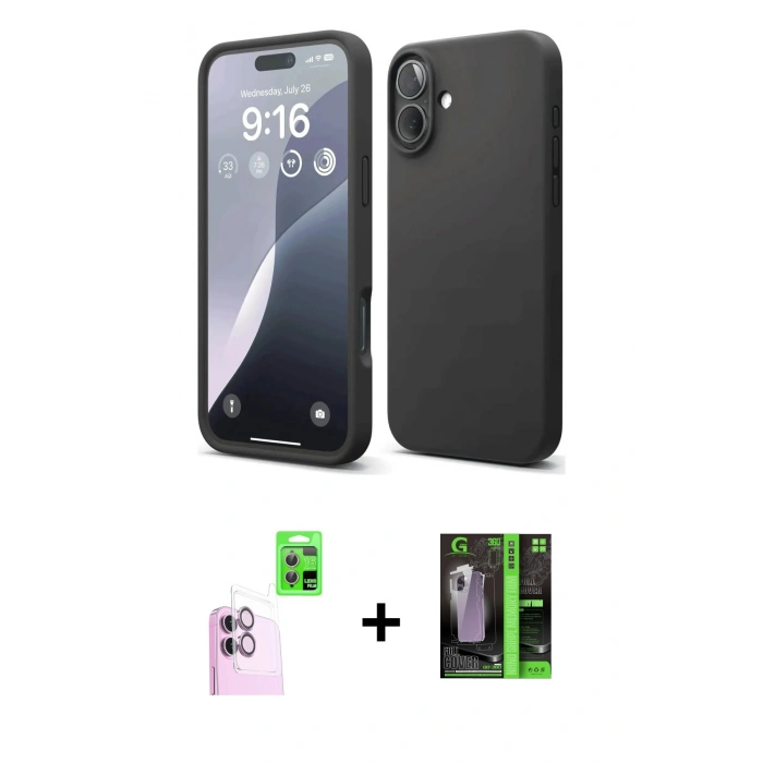 MARSİLYAN™- iPhone 16 Kılıf Ahenk Serisi - Şeffaf 360 Full Body Arka Koruyucu + Raze Metal Kamera Lens - PE