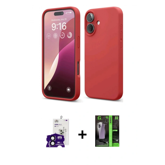 MARSİLYAN™- iPhone 16 Kılıf Ahenk Serisi - Şeffaf 360 Full Body Arka Koruyucu + Bilvis Titan Kamera Lens - SH