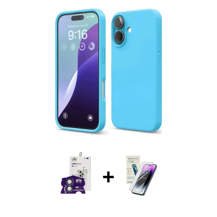 MARSİLYAN™- iPhone 16 Kılıf Ahenk Serisi - Şeffaf Pasifik Cam Ekran Koruyucu + Bilvis Titan Kamera Lens - YL