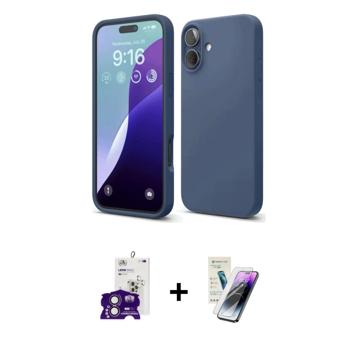 MARSİLYAN™- iPhone 16 Kılıf Ahenk Serisi - Şeffaf Pasifik Cam Ekran Koruyucu + Bilvis Titan Kamera Lens - PE