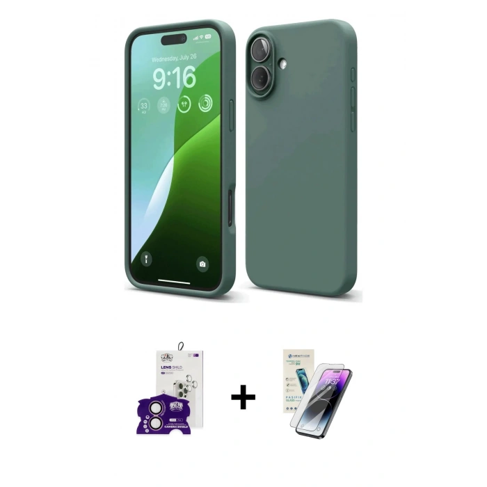 MARSİLYAN™- iPhone 16 Kılıf Ahenk Serisi - Şeffaf Pasifik Cam Ekran Koruyucu + Bilvis Titan Kamera Lens - PE