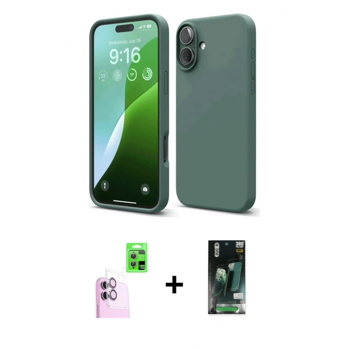 MARSİLYAN™- iPhone 16 Kılıf Ahenk Serisi - Siyah 360 Mat Full Body Arka Koruyucu + Raze Metal Kamera Lens - PE