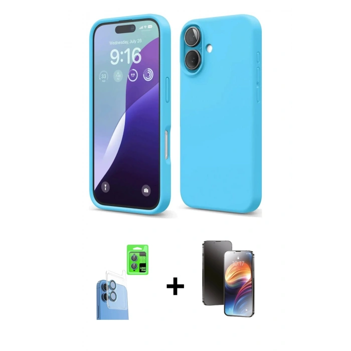 MARSİLYAN™- iPhone 16 Kılıf Ahenk Serisi - Siyah 3D Antistatik Mat Seramik Nano Ekran Koruyucu + Raze Metal Kamera Lens - LT