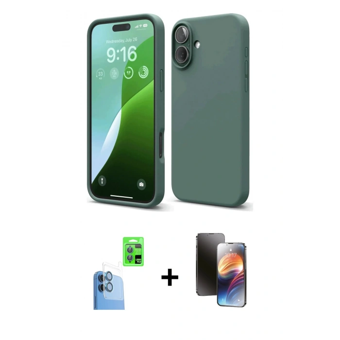 MARSİLYAN™- iPhone 16 Kılıf Ahenk Serisi - Siyah 3D Antistatik Mat Seramik Nano Ekran Koruyucu + Raze Metal Kamera Lens - LT