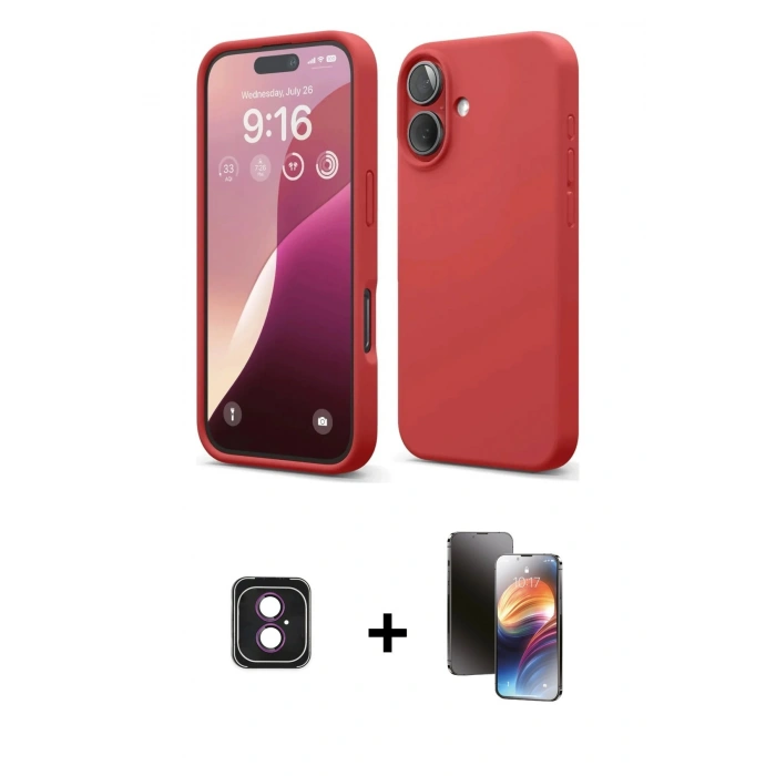 MARSİLYAN™- iPhone 16 Kılıf Ahenk Serisi - Siyah 3D Antistatik Mat Seramik Nano Ekran Koruyucu + PVD Metal Kamera Lens - PE