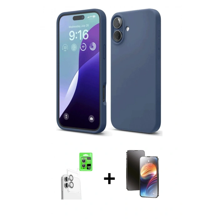 MARSİLYAN™- iPhone 16 Kılıf Ahenk Serisi - Siyah 3D Antistatik Mat Seramik Nano Ekran Koruyucu + Raze Metal Kamera Lens - BZ