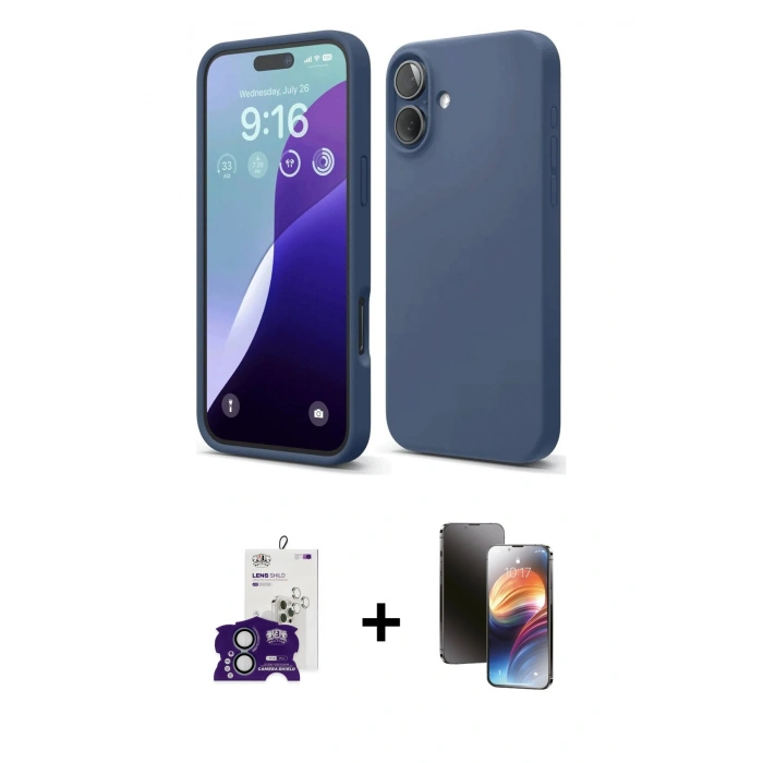 MARSİLYAN™- iPhone 16 Kılıf Ahenk Serisi - Siyah 3D Antistatik Mat Seramik Nano Ekran Koruyucu + Bilvis Titan Kamera Lens - YL