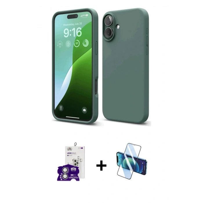 MARSİLYAN™- iPhone 16 Kılıf Ahenk Serisi - Siyah 3D Antistatik Seramik Nano Ekran Koruyucu + Bilvis Titan Kamera Lens - GS