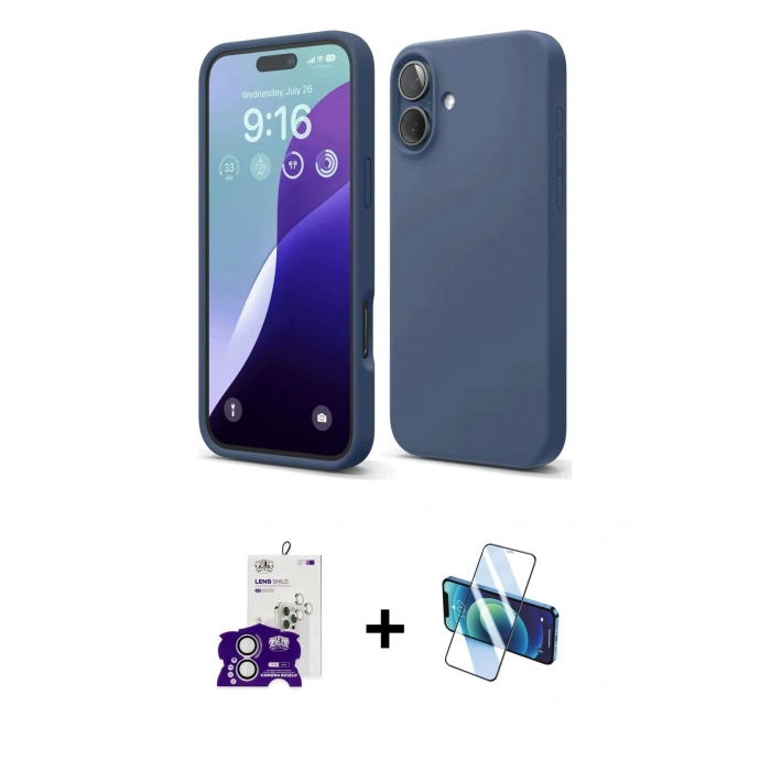 MARSİLYAN™- iPhone 16 Kılıf Ahenk Serisi - Siyah 3D Antistatik Seramik Nano Ekran Koruyucu + Bilvis Titan Kamera Lens - GS