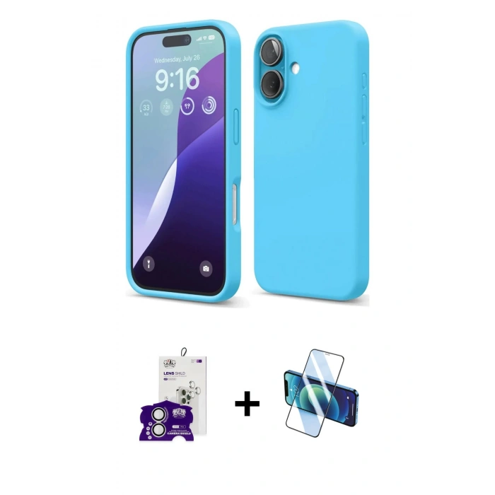 MARSİLYAN™- iPhone 16 Kılıf Ahenk Serisi - Siyah 3D Antistatik Seramik Nano Ekran Koruyucu + Bilvis Titan Kamera Lens - GS