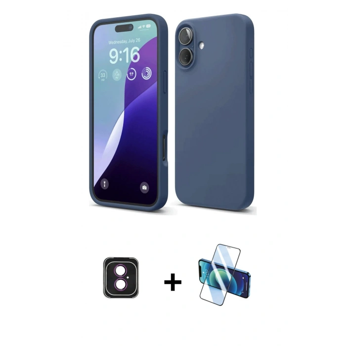 MARSİLYAN™- iPhone 16 Kılıf Ahenk Serisi - Siyah 3D Antistatik Seramik Nano Ekran Koruyucu + PVD Metal Kamera Lens - PE