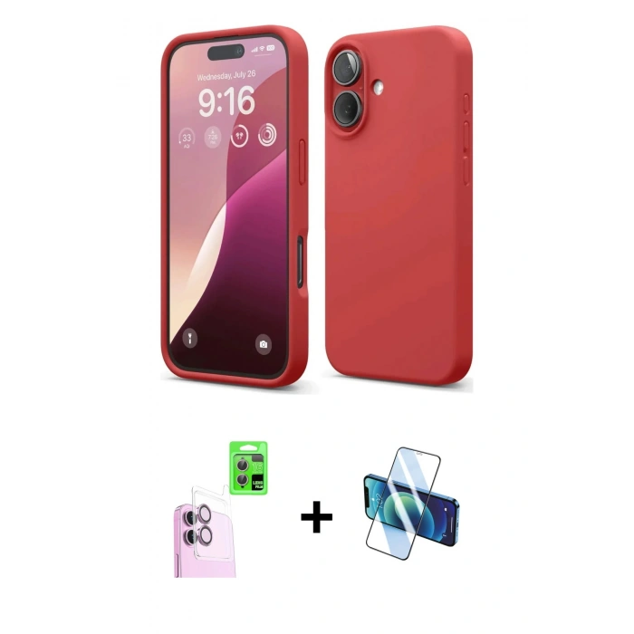 MARSİLYAN™- iPhone 16 Kılıf Ahenk Serisi - Siyah 3D Antistatik Seramik Nano Ekran Koruyucu + Raze Metal Kamera Lens - PE