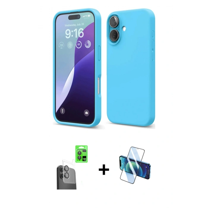 MARSİLYAN™- iPhone 16 Kılıf Ahenk Serisi - Siyah 3D Antistatik Seramik Nano Ekran Koruyucu + Raze Metal Kamera Lens - SH