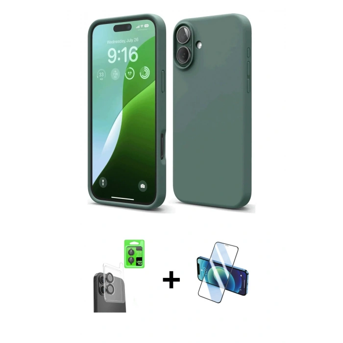 MARSİLYAN™- iPhone 16 Kılıf Ahenk Serisi - Siyah 3D Antistatik Seramik Nano Ekran Koruyucu + Raze Metal Kamera Lens - SH