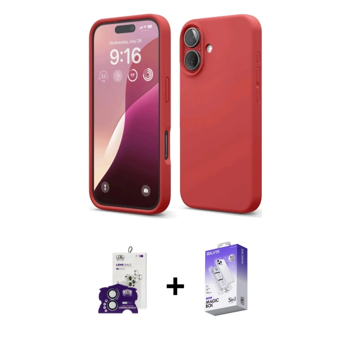 MARSİLYAN™- iPhone 16 Kılıf Ahenk Serisi - Siyah Bilvis 5in1 3D Magic Cam Ekran Koruyucu + Yeşil Bilvis Titan Kamera Lens