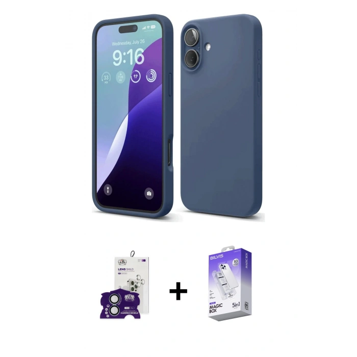 MARSİLYAN™- iPhone 16 Kılıf Ahenk Serisi - Siyah Bilvis 5in1 3D Magic Cam Ekran Koruyucu + Yeşil Bilvis Titan Kamera Lens