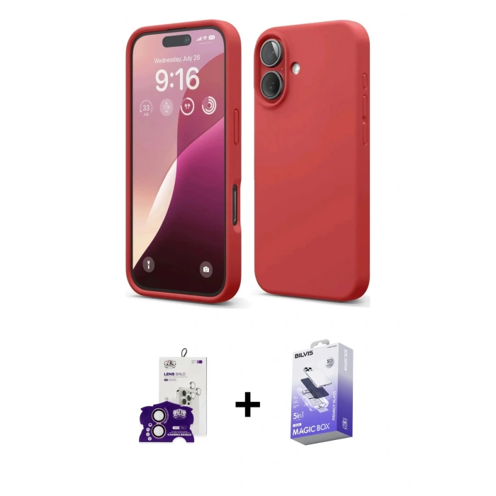 MARSİLYAN™- iPhone 16 Kılıf Ahenk Serisi - Siyah Bilvis 5in1 5D Magic Hayalet Cam Ekran Koruyucu + Bilvis Titan Kamera Lens - PE