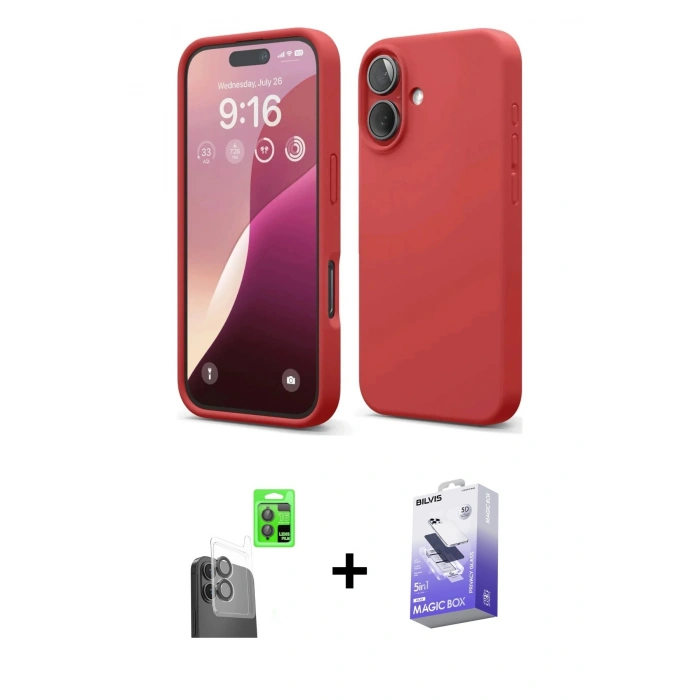 MARSİLYAN™- iPhone 16 Kılıf Ahenk Serisi - Siyah Bilvis 5in1 5D Magic Hayalet Cam Ekran Koruyucu + Raze Metal Kamera Lens - SH