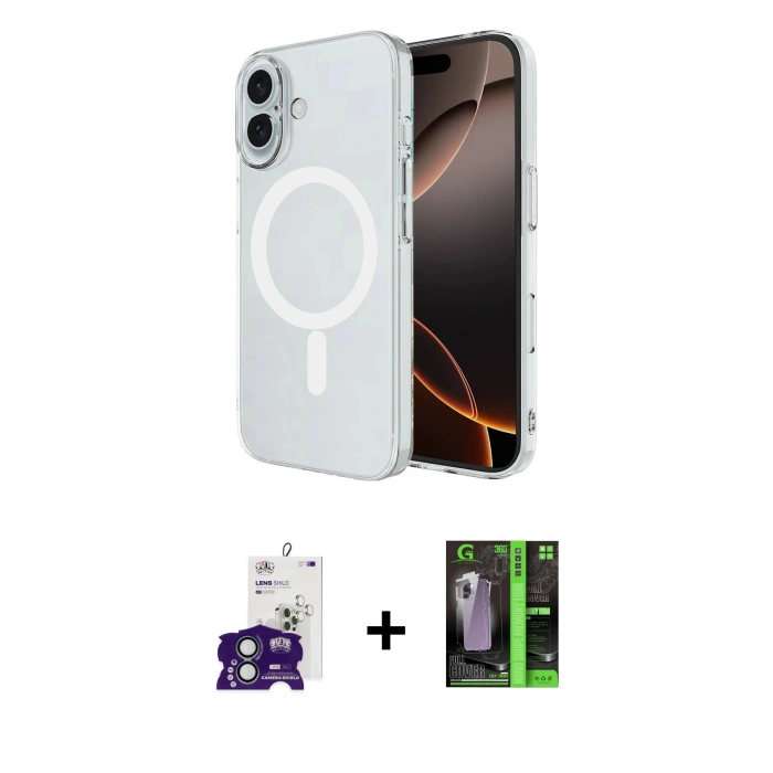 MARSİLYAN™- iPhone 16 Kılıf Ahenk Yansıma Prime - Şeffaf 360 Full Body Arka Koruyucu + Bilvis Titan Kamera Lens - YL