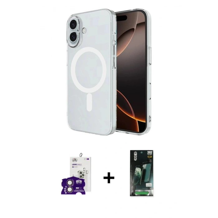 MARSİLYAN™- iPhone 16 Kılıf Ahenk Yansıma Prime - Siyah 360 Mat Full Body Arka Koruyucu + Bilvis Titan Kamera Lens - PE