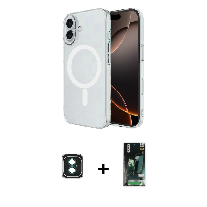 MARSİLYAN™- iPhone 16 Kılıf Ahenk Yansıma Prime - Siyah 360 Mat Full Body Arka Koruyucu + PVD Metal Kamera Lens - YL