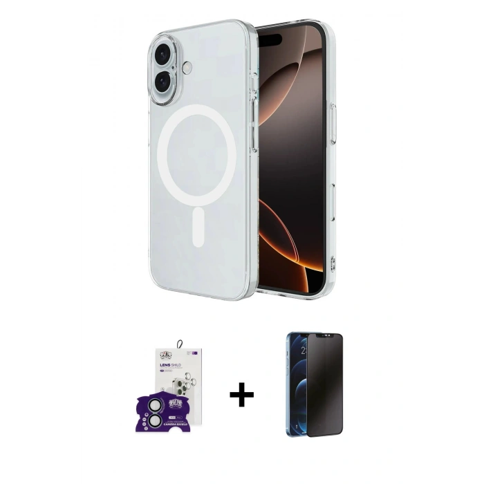 MARSİLYAN™- iPhone 16 Kılıf Ahenk Yansıma Prime - Siyah 3D Antistatik Hayalet Cam Ekran Koruyucu + Bilvis Titan Kamera Lens - YL