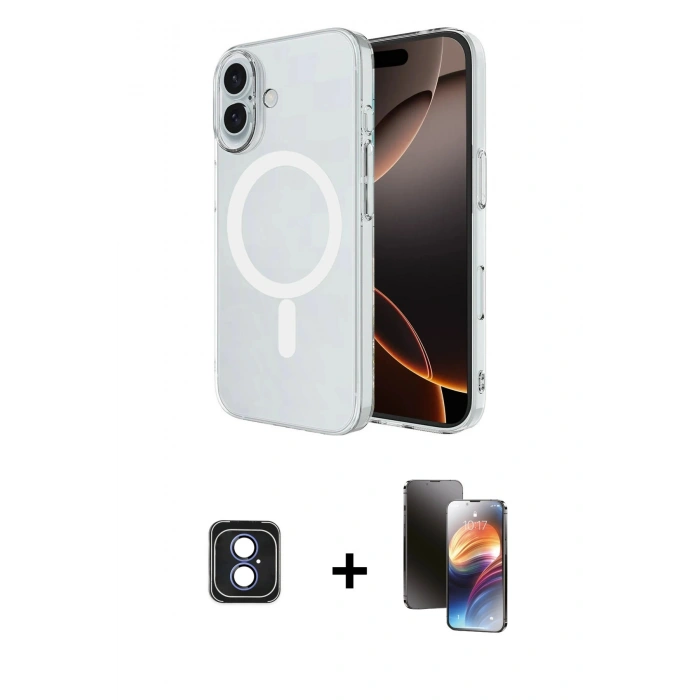 MARSİLYAN™- iPhone 16 Kılıf Ahenk Yansıma Prime - Siyah 3D Antistatik Mat Seramik Nano Ekran Koruyucu + PVD Metal Kamera Lens - MI