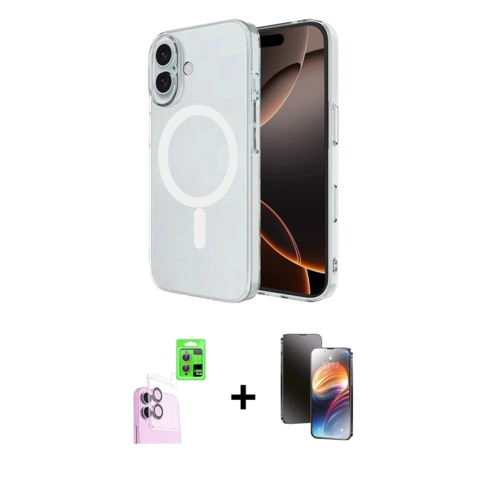 MARSİLYAN™- iPhone 16 Kılıf Ahenk Yansıma Prime - Siyah 3D Antistatik Mat Seramik Nano Ekran Koruyucu + Raze Metal Kamera Lens - PE