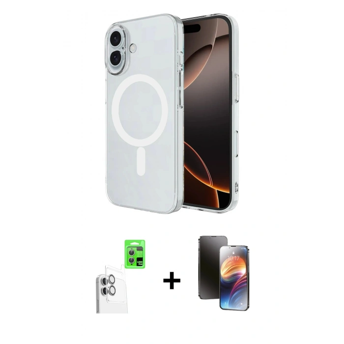 MARSİLYAN™- iPhone 16 Kılıf Ahenk Yansıma Prime - Siyah 3D Antistatik Mat Seramik Nano Ekran Koruyucu + Raze Metal Kamera Lens - BZ