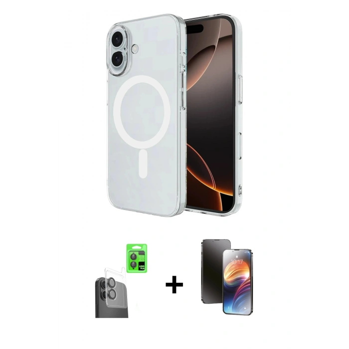 MARSİLYAN™- iPhone 16 Kılıf Ahenk Yansıma Prime - Siyah 3D Antistatik Mat Seramik Nano Ekran Koruyucu + Raze Metal Kamera Lens - SH