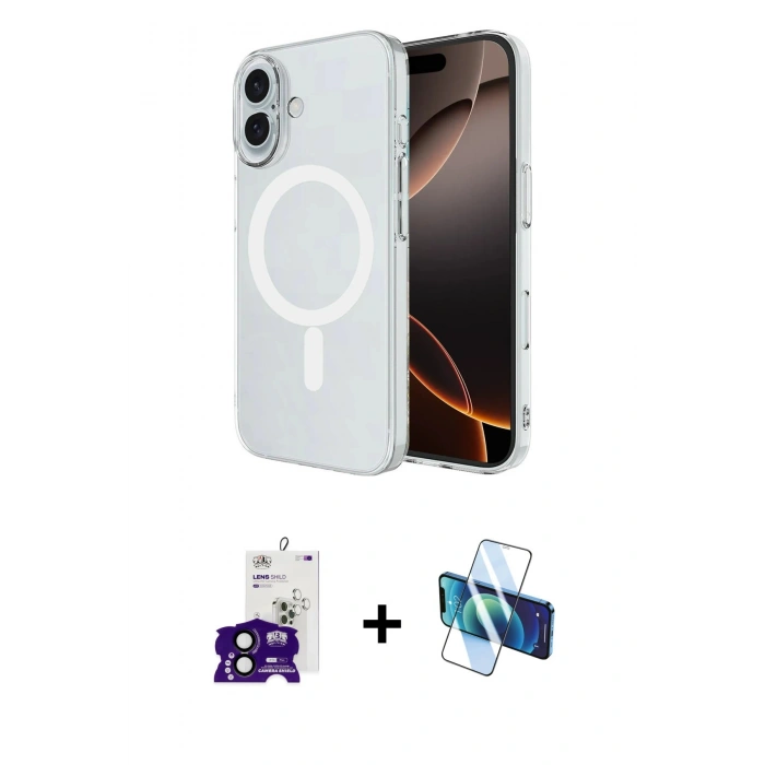 MARSİLYAN™- iPhone 16 Kılıf Ahenk Yansıma Prime - Siyah 3D Antistatik Seramik Nano Ekran Koruyucu + Bilvis Titan Kamera Lens - SH