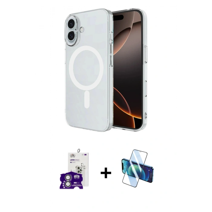 MARSİLYAN™- iPhone 16 Kılıf Ahenk Yansıma Prime - Siyah 3D Antistatik Seramik Nano Ekran Koruyucu + Bilvis Titan Kamera Lens - GS