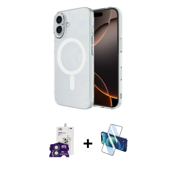 MARSİLYAN™- iPhone 16 Kılıf Ahenk Yansıma Prime - Siyah 3D Antistatik Seramik Nano Ekran Koruyucu + Bilvis Titan Kamera Lens - YL